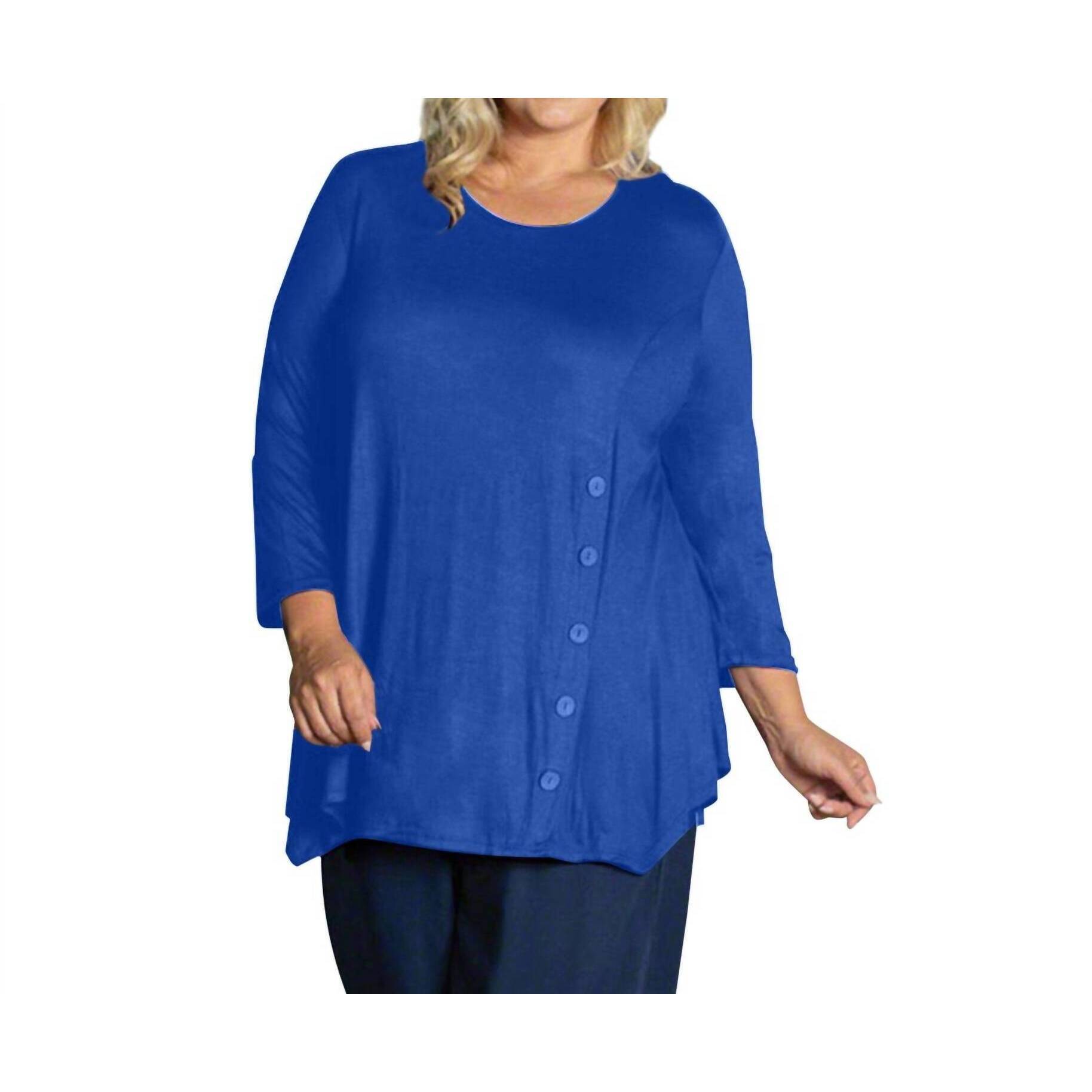 New On The Plus Side Tamsin Bracelet Sleeve Button Detail Top - Plus In Royal Bl
